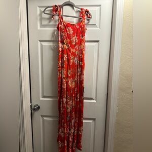 Lulu's Red Floral Jumpsuit